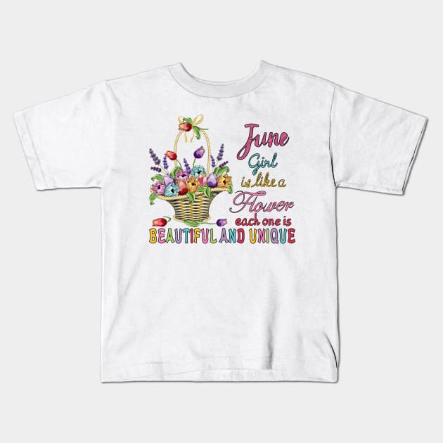 June Girl - Flower Basket Kids T-Shirt by Designoholic